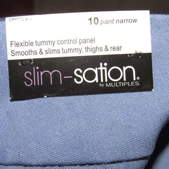NWT SLIM-SATION Blue Pull-On Tummy Control Pants Narrow Size 10 - Picture 6 of 7